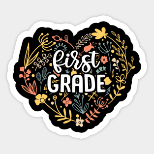 First Grade Floral Heart Back To School Sticker